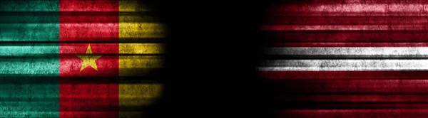 Banderas Camerún Letonia Sobre Fondo Negro —  Fotos de Stock
