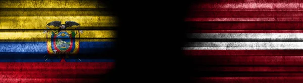 Ecuador Latvia Flags Black Background — Stock Photo, Image