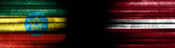 Etiopía Letonia Banderas Sobre Fondo Negro —  Fotos de Stock