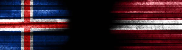 Banderas Islandia Letonia Sobre Fondo Negro — Foto de Stock
