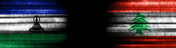 Lesotho Líbano Banderas Sobre Fondo Negro — Foto de Stock