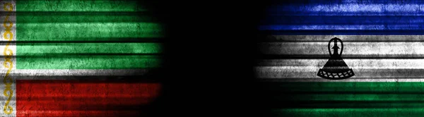 Bandeiras Chechênia Lesoto Fundo Preto — Fotografia de Stock