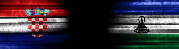 Chorwacja Flagi Lesotho Czarnym Tle — Zdjęcie stockowe
