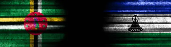 Домініка Лесото Прапори Чорному Тлі — стокове фото
