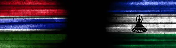 Флаги Гамбии Лесото Чёрном Фоне — стоковое фото