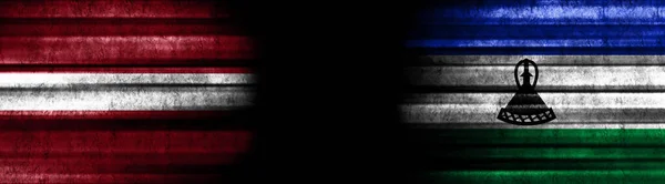 Латвія Лесото Прапори Чорному Тлі — стокове фото