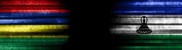 Mauritius Lesotho Vlaggen Zwarte Achtergrond — Stockfoto