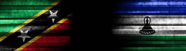 Saint Kitts Nevis Lesotho Vlaggen Zwarte Achtergrond — Stockfoto