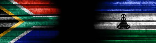 Zuid Afrika Lesotho Vlaggen Zwarte Achtergrond — Stockfoto