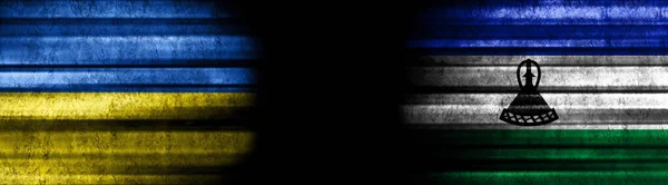 Banderas Ucrania Lesotho Sobre Fondo Negro —  Fotos de Stock