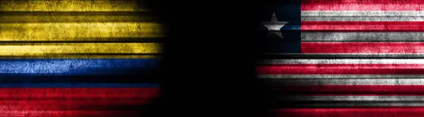 Flagi Kolumbii Liberii Czarnym Tle — Zdjęcie stockowe