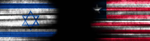 Israel Und Liberia Flaggen Auf Schwarzem Hintergrund — Stockfoto
