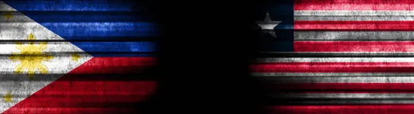 Fülöp Szigetek Libéria Zászlói Fekete Háttérről — Stock Fotó