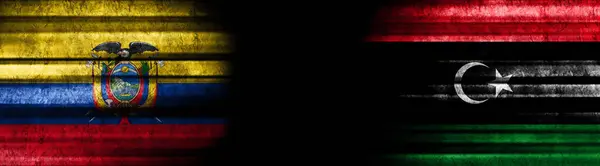 Ecuador Och Libyen Flaggor Med Svart Bakgrund — Stockfoto