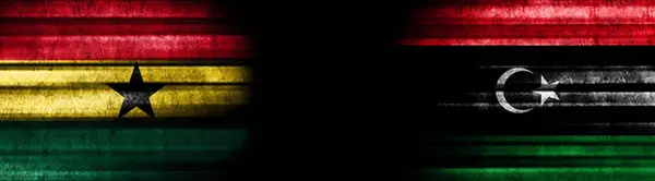 Bandeiras Gana Líbia Sobre Fundo Preto — Fotografia de Stock