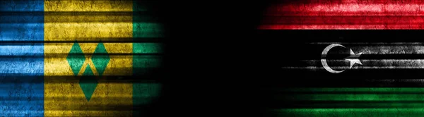 Saint Vincent Grenadines Libië Vlaggen Zwarte Achtergrond — Stockfoto
