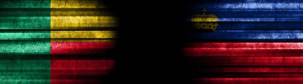 Bandeiras Benim Liechtenstein Sobre Fundo Preto — Fotografia de Stock