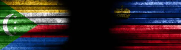 Komory Lichtenštejnsko Vlajky Černém Pozadí — Stock fotografie