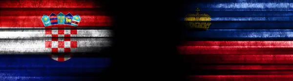 Флаги Хорватии Лихтенштейна Чёрном Фоне — стоковое фото