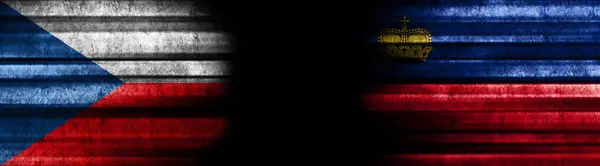 Cseh Köztársaság Liechtenstein Zászlók Fekete Háttér — Stock Fotó