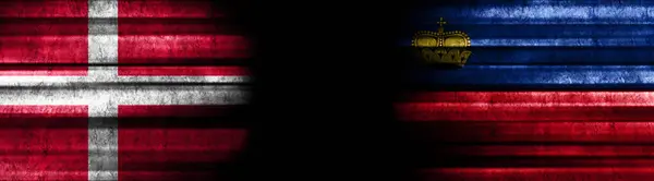 Данія Ліхтенштейн Прапори Чорному Тлі — стокове фото