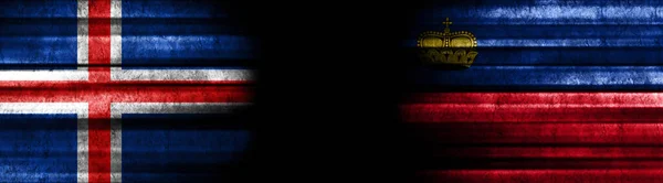 Bandeiras Islândia Liechtenstein Fundo Preto — Fotografia de Stock
