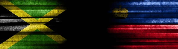 Флаги Ямайки Лихтенштейна Чёрном Фоне — стоковое фото