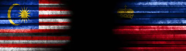 Флаги Малайзии Лихтенштейна Чёрном Фоне — стоковое фото