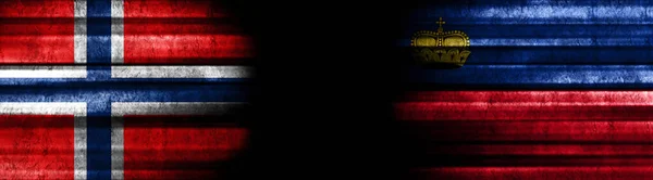 Norge Och Liechtenstein Flaggor Med Svart Bakgrund — Stockfoto