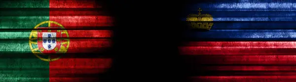 Португалія Ліхтенштейн Прапори Чорному Тлі — стокове фото