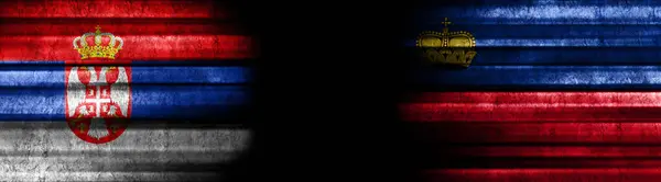 Drapeaux Serbie Liechtenstein Sur Fond Noir — Photo