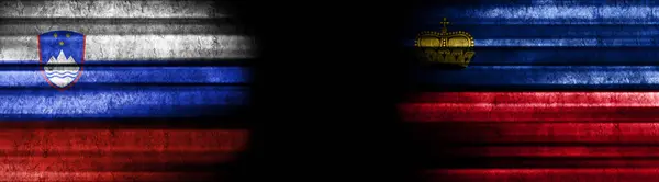 Szlovénia Liechtenstein Zászlók Fekete Háttér — Stock Fotó