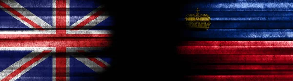 Bandeiras Reino Unido Liechtenstein Sobre Fundo Preto — Fotografia de Stock