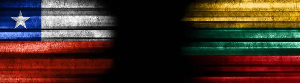 Banderas Chile Lituania Sobre Fondo Negro —  Fotos de Stock
