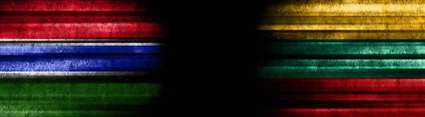 Gambia Lituania Bandiere Sfondo Nero — Foto Stock