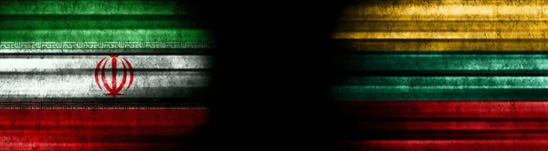 Banderas Irán Lituania Sobre Fondo Negro —  Fotos de Stock