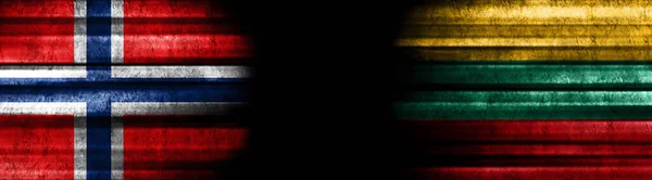 Bandeiras Noruega Lituânia Sobre Fundo Preto — Fotografia de Stock
