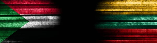 Bandiere Sudan Lituania Sfondo Nero — Foto Stock