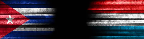 Bandeiras Cuba Luxemburgo Sobre Fundo Preto — Fotografia de Stock