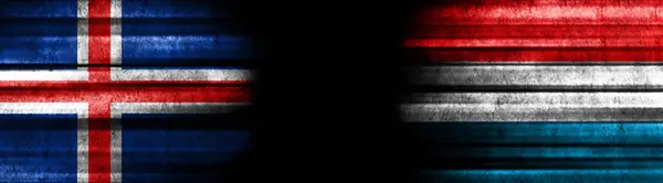 Izland Luxemburg Zászlói Fekete Háttérről — Stock Fotó