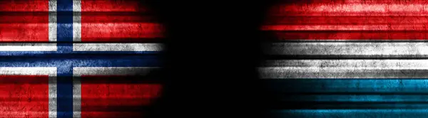 Bandeiras Noruega Luxemburgo Sobre Fundo Preto — Fotografia de Stock