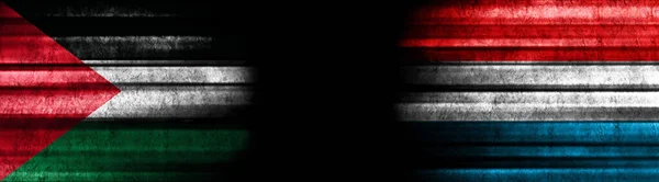 Palestina Lucembursko Vlajky Černém Pozadí — Stock fotografie