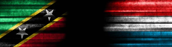 Saint Kitts Nevis Luxemburgse Vlaggen Zwarte Achtergrond — Stockfoto