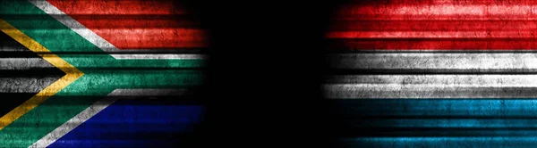 Sudafrica Lussemburgo Bandiere Sfondo Nero — Foto Stock