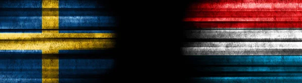 Svezia Lussemburgo Bandiere Sfondo Nero — Foto Stock