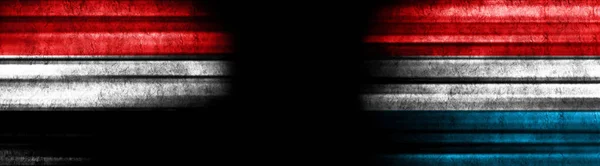 Jemen Luxemburg Zászlók Fekete Háttér — Stock Fotó