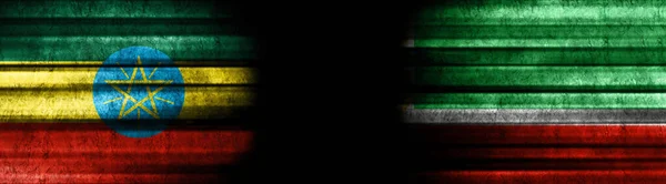 Etiopía Chechenia Banderas Sobre Fondo Negro — Foto de Stock