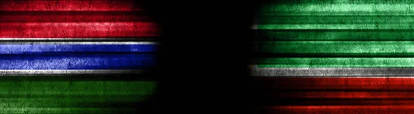 Bandeiras Gâmbia Chechênia Fundo Preto — Fotografia de Stock