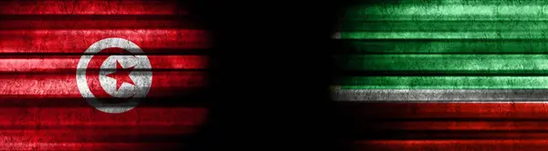 Tunisia and Chechnya Flags on Black Background