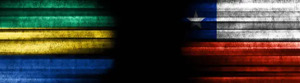 Bandeiras Gabão Chile Fundo Preto — Fotografia de Stock